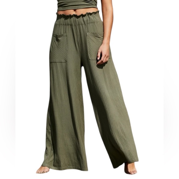 Free People - FP Movement Blissed Out Wide Leg Pants Khaki Green Sz S - Picture 1 of 10